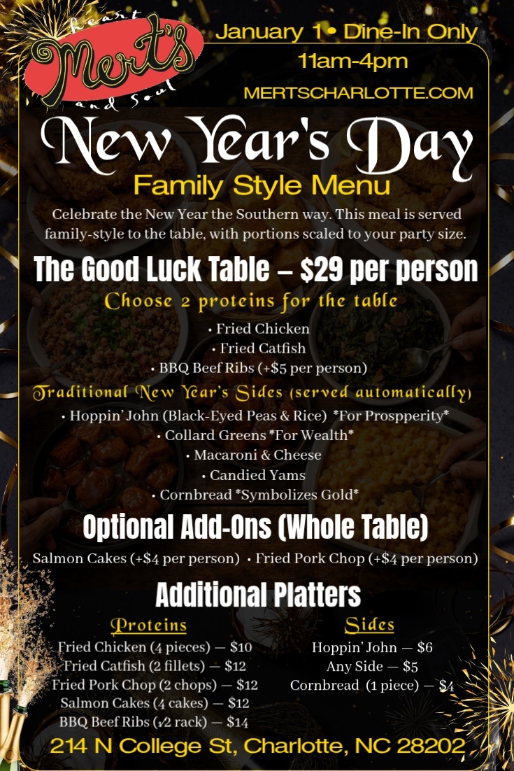 New Years Day menu with prices